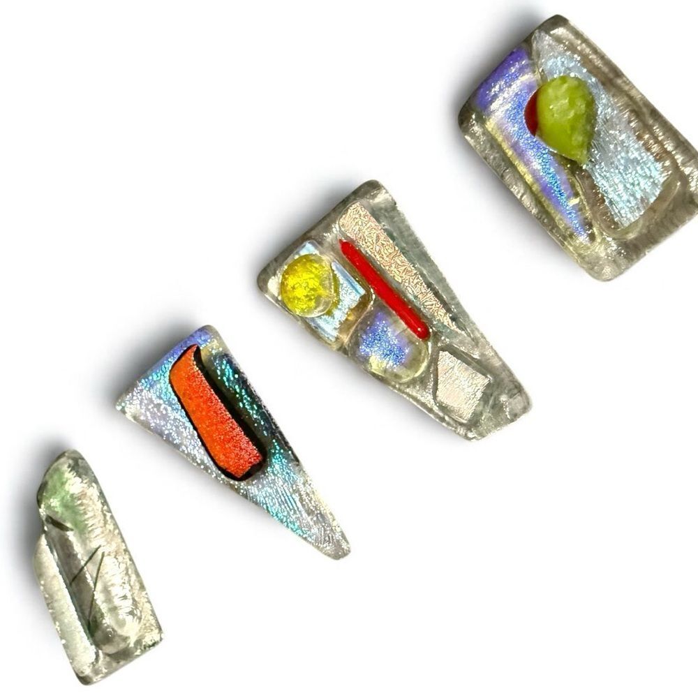 Set of 2 Dichroic Glass Pendants – Iridescent Modern Abstract Pieces